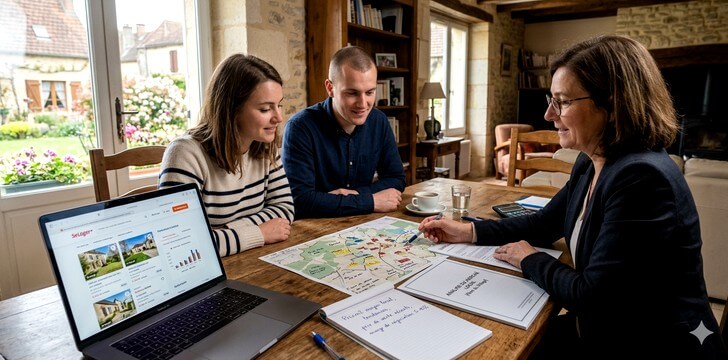 Conseillère immobilière avec un couple pour une négociation