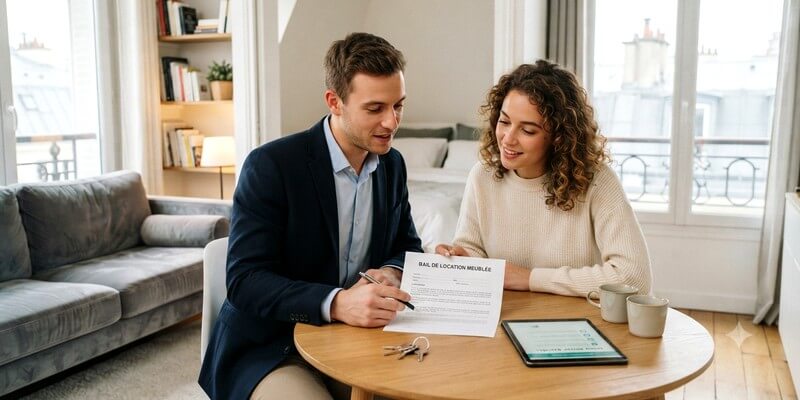 Agent immobilier discutant avec une femme